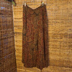 VTG 90s Koret Women Fairy Grunge Maxi Skirt 12 Burgundy Paisley Moto Boho Rock